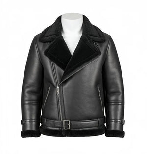 Handmade Black B3 Bomber Aviator Shearling Fur Jacket | Sheepskin Shearling Fur Flying pilot Winter Jacket | Men's RAF Real Leather Jacket - LEATHER CHAPTER