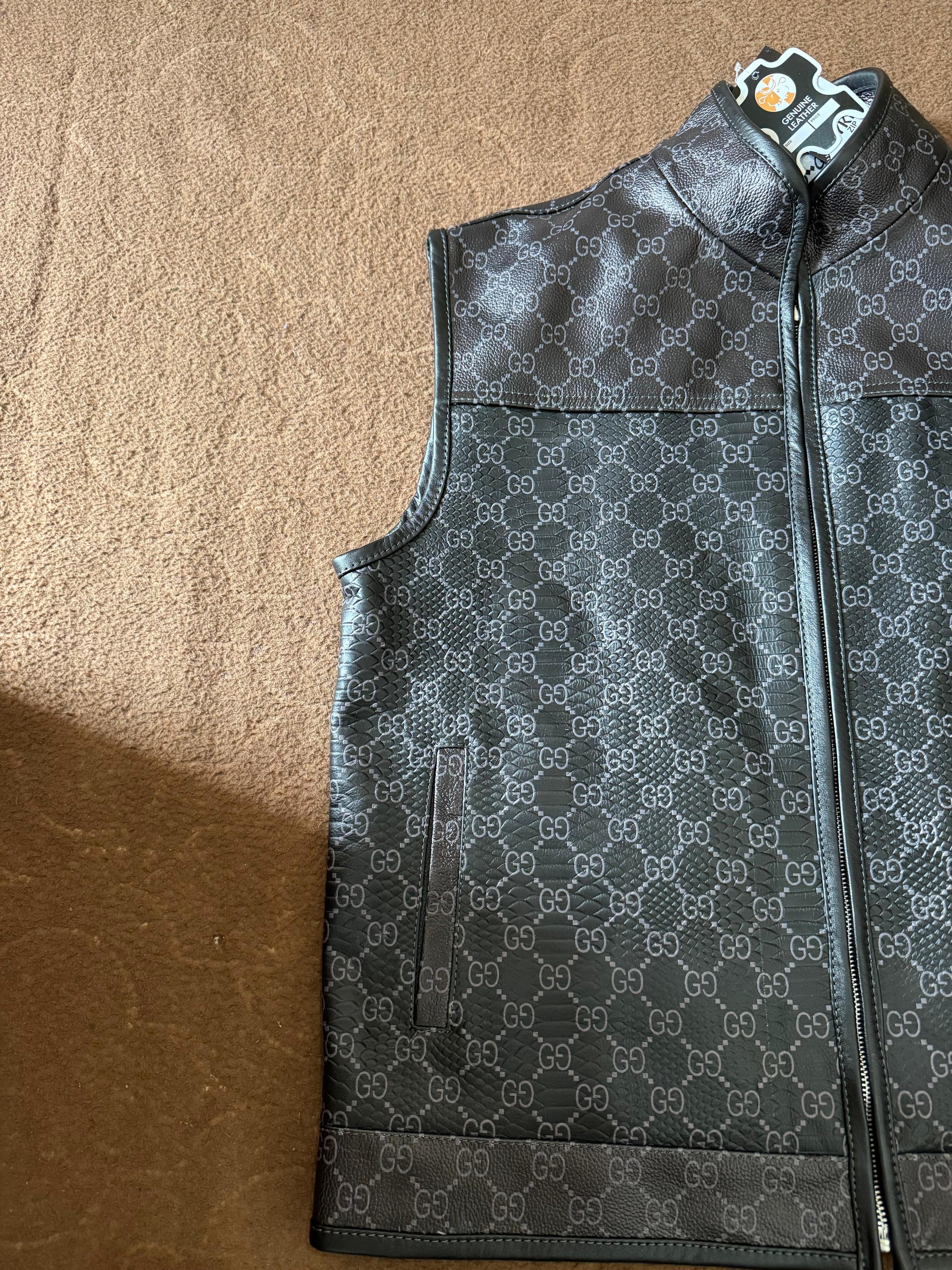 Luxury G*Cci Designer-Inspired Leather Vest – Black Streetwear Gilet