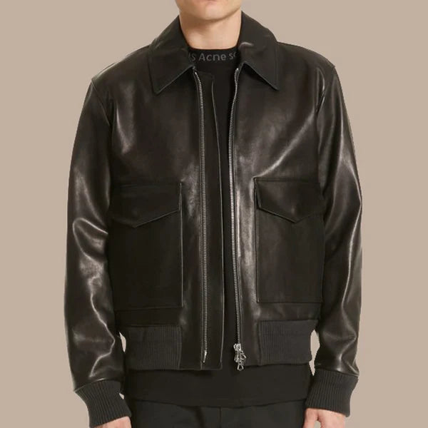 Black Lambskin Leather Jacket For Men