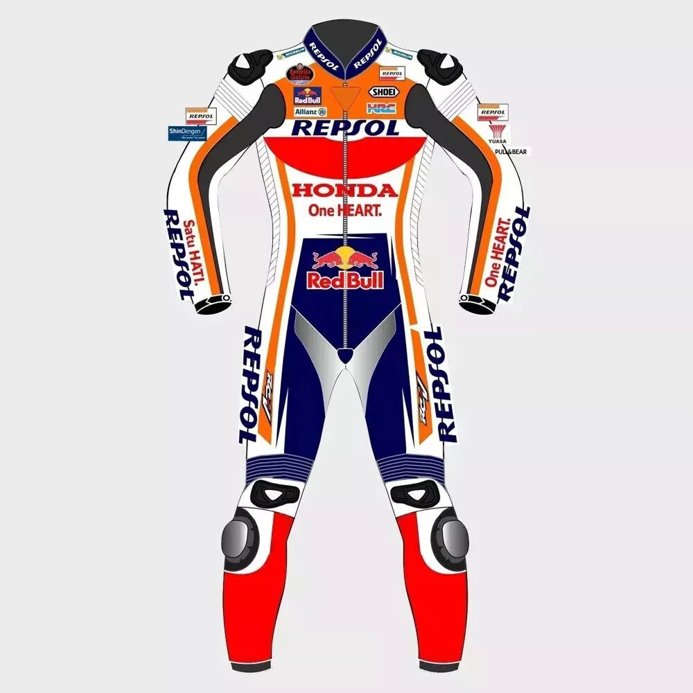 Honda Repsol Racing Motorcycle Red Bull 1 Piece Full Body Genuine Cowhide Leather Biker Suit