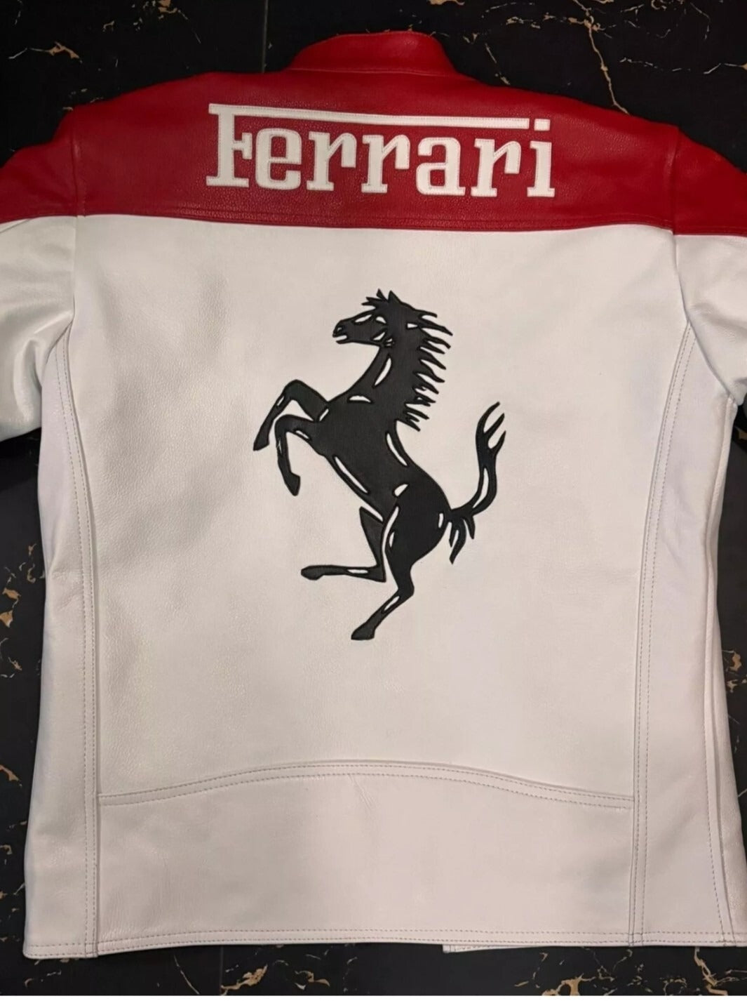 Fer**ri Red & White Racing Leather Jacket (100% Genuine Leather)