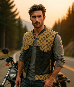 Men’s Luxury G*cci Leather Biker Vest Designer Pattern & Quilted Finish - LEATHER CHAPTER