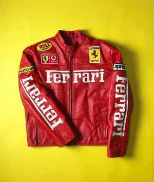 Ferrari Racing Leather Jacket – 100% Genuine Cowhide | F1-Inspired Streetwear - LEATHER CHAPTER