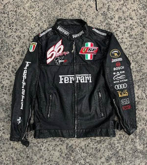 Black Ferrari Racing Leather Jacket – Vintage F1 Style - LEATHER CHAPTER