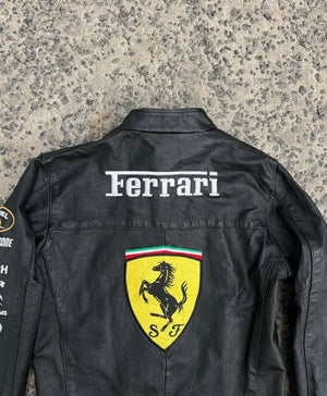 Black Ferrari Racing Leather Jacket – Vintage F1 Style - LEATHER CHAPTER