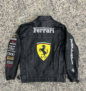 Black Ferrari Racing Leather Jacket – Vintage F1 Style - LEATHER CHAPTER
