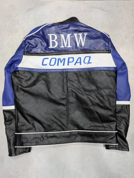 BMW Compaq Racing Leather Jacket – Black & Blue Genuine Leather