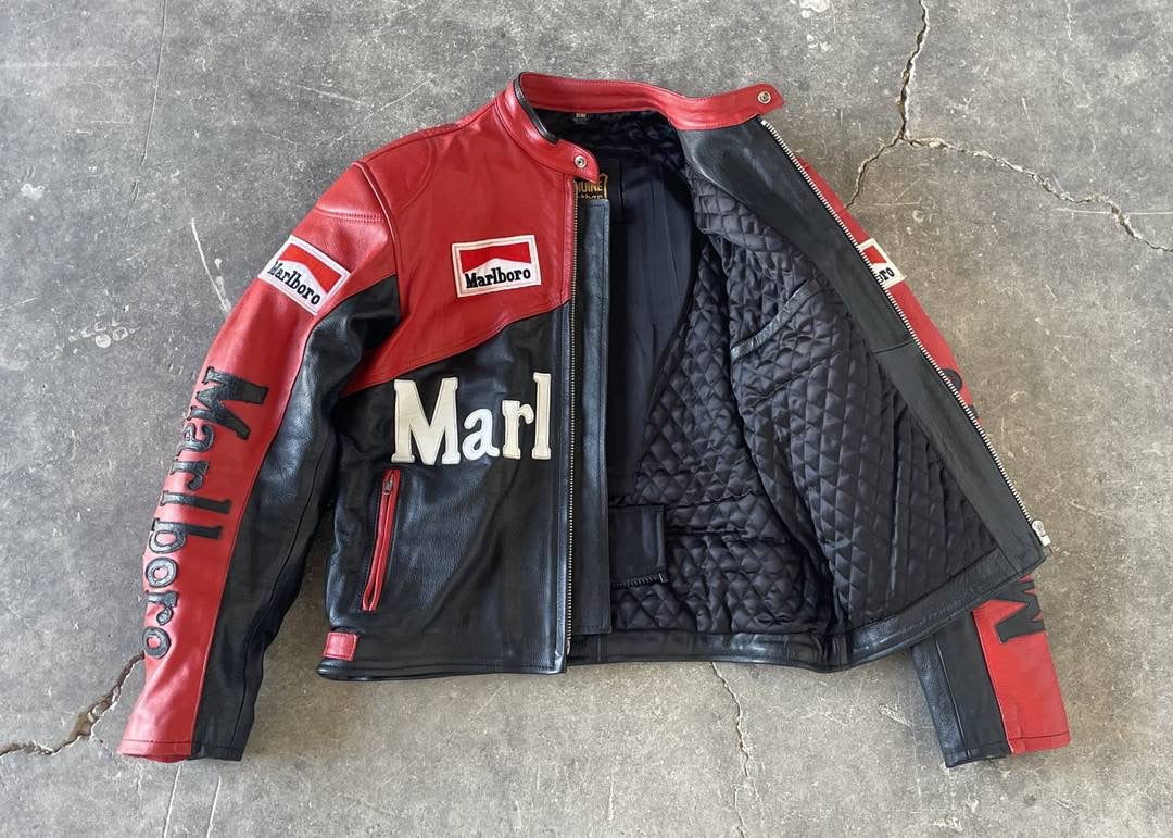 Vintage Marlboro Racing Leather Jacket – Red & Black Cowhide Motorcycle Gear