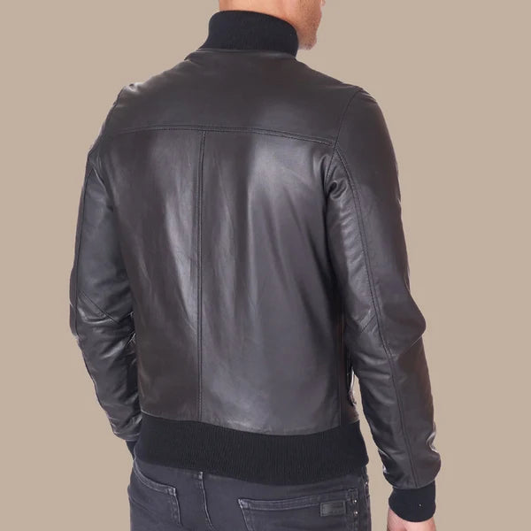 Men's Genuine Leather Black Bomber Jacket
