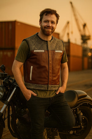 Men's Maroon Leather & Gray Python Skin Print Vest β Street Style Sleeveless Outerwear - LEATHER CHAPTER