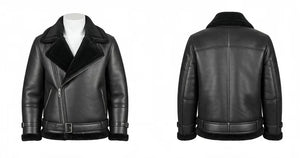 Handmade Black B3 Bomber Aviator Shearling Fur Jacket | Sheepskin Shearling Fur Flying pilot Winter Jacket | Men's RAF Real Leather Jacket - LEATHER CHAPTER