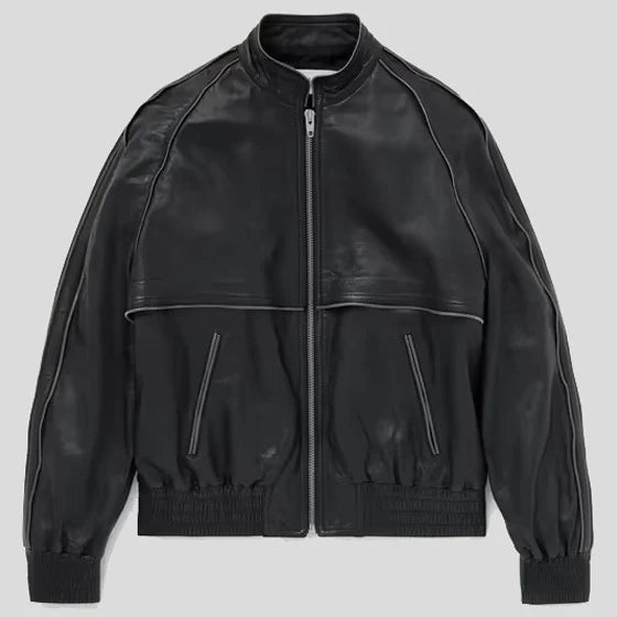 Embellished Leather Bomber Jacket