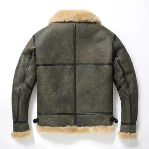 Men's Dark Green Aviator Bomber RAF B3 Winter Jacket, Style Flying Pilot, Warm Shearling Fur Real Sheepskin Leather Jacket, - LEATHER CHAPTER