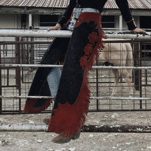 Handmade Cowgirl Chap Buck Skin Suede Black Leather Pant Rodeo Chap Western Leather Chap Suede Gifts For Her , Gifts For Women - LEATHER CHAPTER