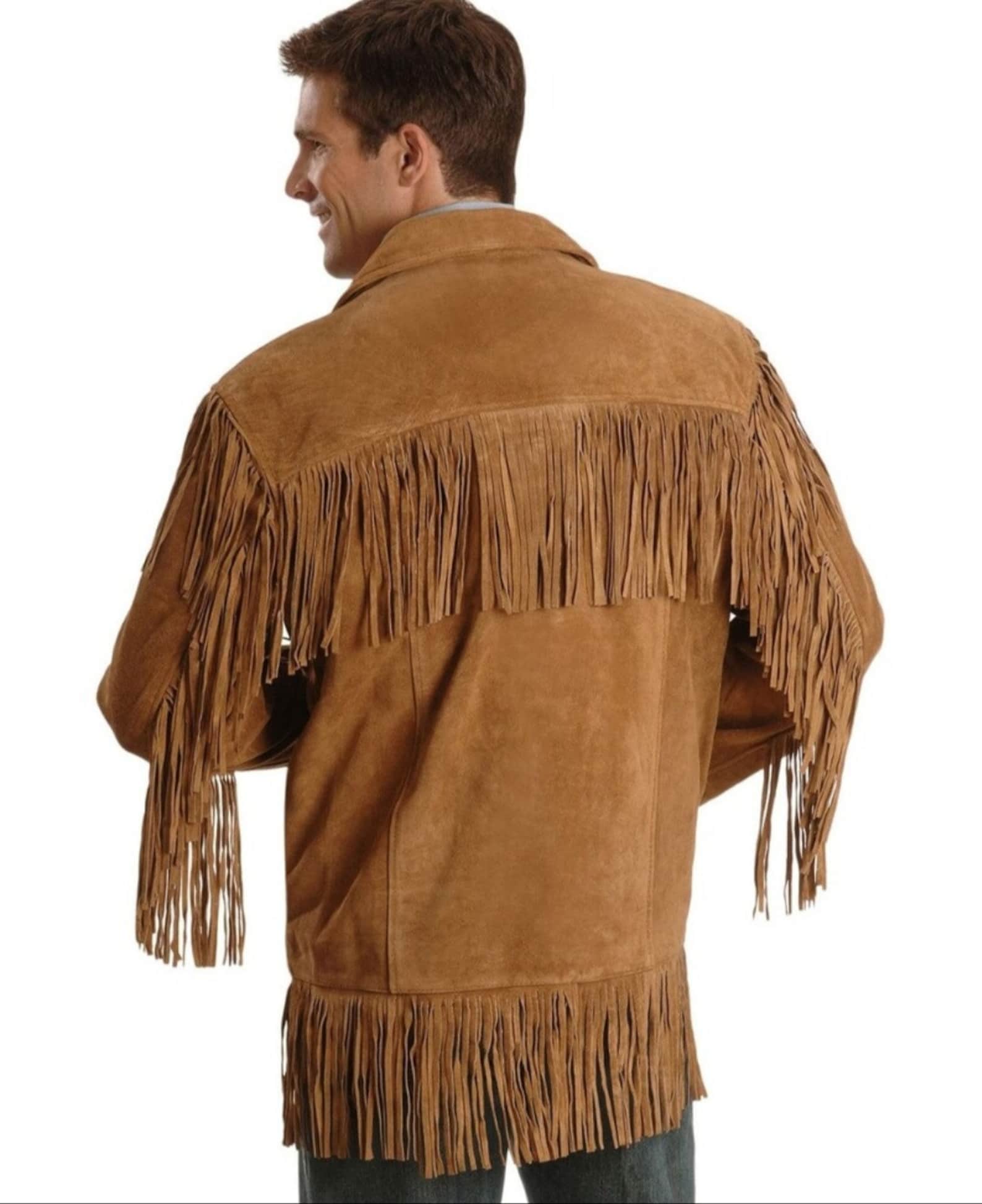 Men Traditional Handmade Horse Riding Wear Native American Western Cowboy Leather Jacket Coat With Fringes and Beads , Gifts For Him - LEATHER CHAPTER