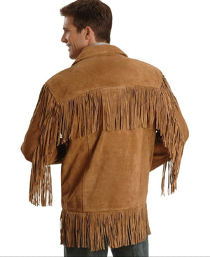 Men Traditional Handmade Horse Riding Wear Native American Western Cowboy Leather Jacket Coat With Fringes and Beads , Gifts For Him - LEATHER CHAPTER