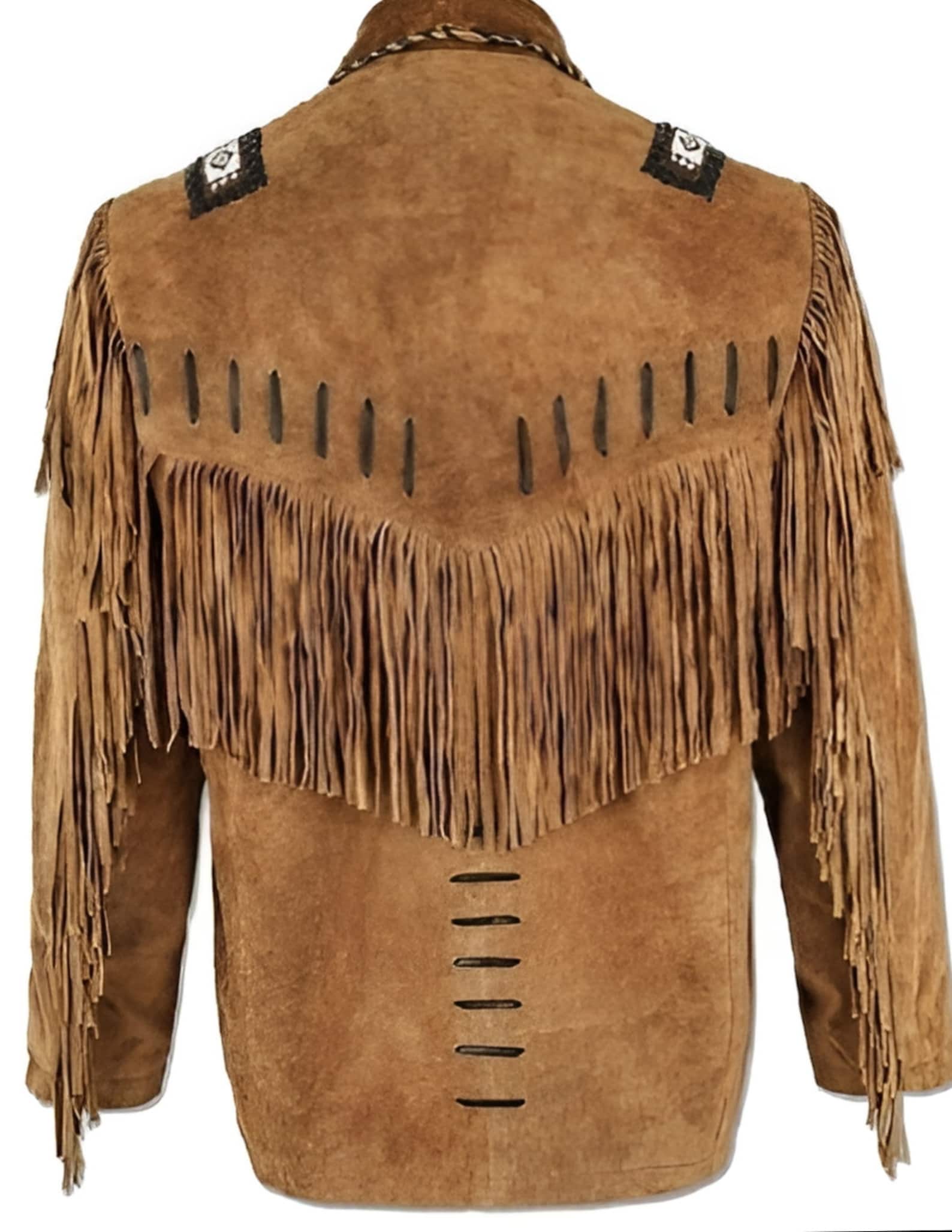 Men's Traditional Western Cowboy Leather Jacket Coat With Fringes And Beads - Brown Leather Jacket Vintage Apparel - Hunter Leather Jacket - LEATHER CHAPTER