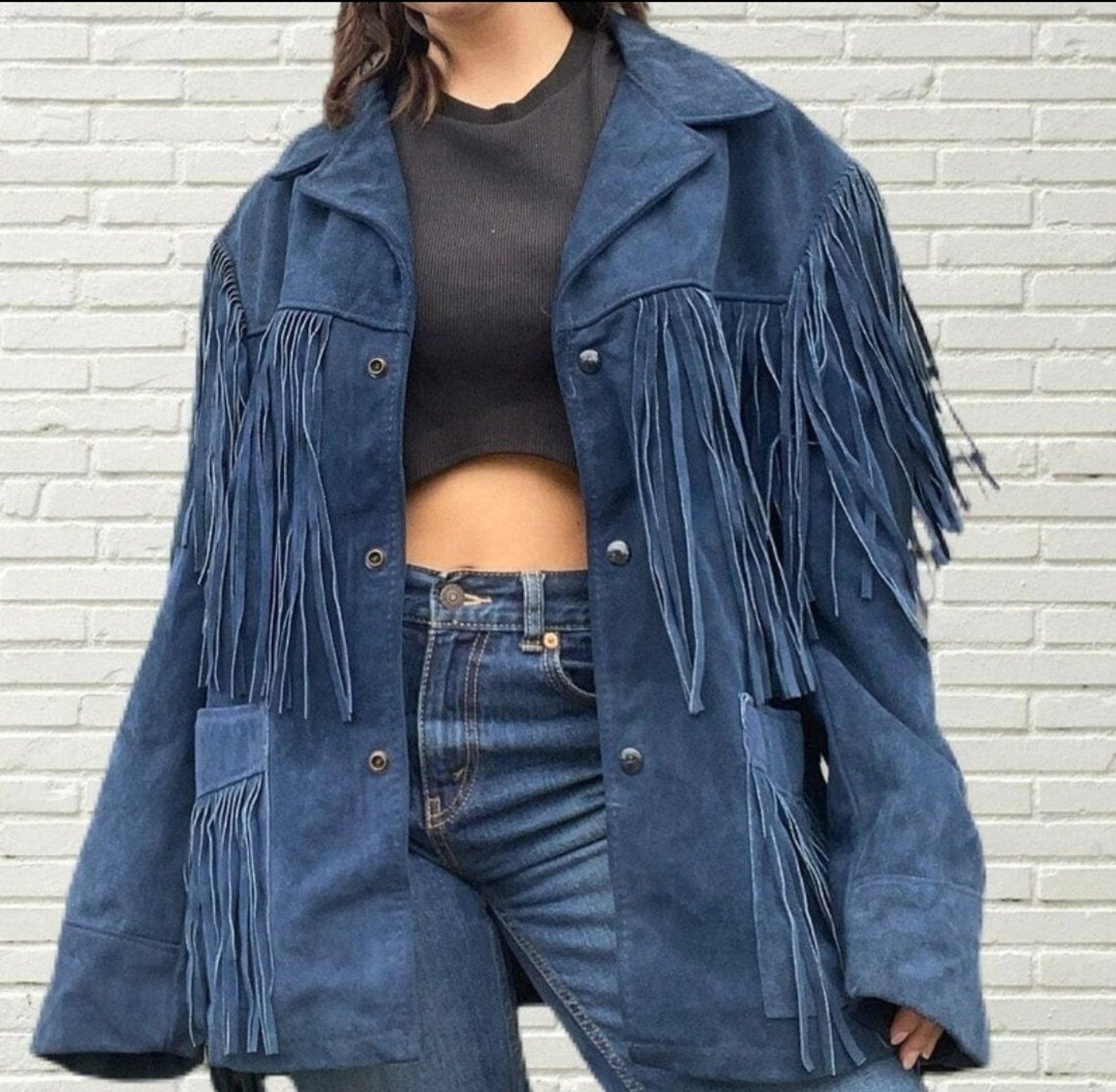 Fringe Suede Women's Jacket, Fringe Western Vintage Jacket Ladies Leather Jacket, Genuine Suede Leather,Blue Western Jacket, Gifts For Women - LEATHER CHAPTER