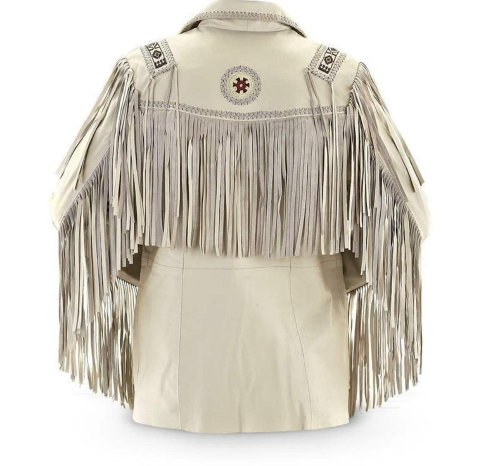 Men's Traditional Western Cowboy Leather Jacket Coat With Fringes And Beads - White Leather Jacket Vintage Apparel Handcrafted Jacket - LEATHER CHAPTER