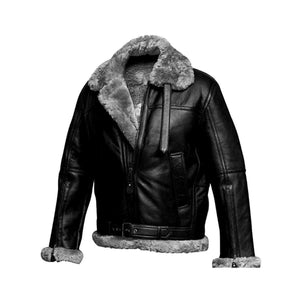 Men's New Real Leather Aviator Bomber Jacket RAF Aviator Genuine Leather Shearling Handmade Flight Fur Brown & Gray Bomber Jacket - LEATHER CHAPTER