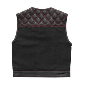 Men's Stinger Biker Vest Or Hunt Club Leather Builder Diamond Quilted Motorcycle Vest Black & Red - LEATHER CHAPTER