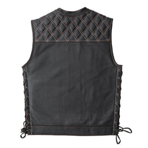 Leather Diamond Quilted Jack Builder Hunt Club Contrast Stitched Biker Vest - LEATHER CHAPTER