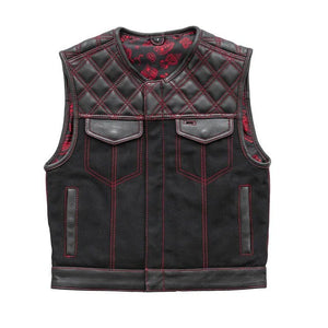 Men's Stinger Biker Vest Or Hunt Club Leather Builder Diamond Quilted Motorcycle Vest Black & Red - LEATHER CHAPTER