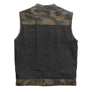 Son Of Anarchy Denim Camo Leather Motorcycle Biker Vest, Men's Leather Vest, Leather Vest, Denim Vest - LEATHER CHAPTER