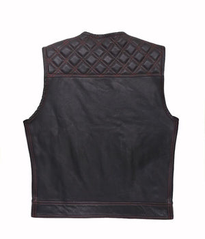 F1 Red Bandana, Hunt Club Leather Builder Diamond Quilted Custom Biker Vest, Motorcycle Leather Vest - LEATHER CHAPTER