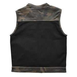 Denim Vest Black Paisley Biker Vest, Hunt Club Leather Builder Camo Style Custom Biker Vest, leather Vest - LEATHER CHAPTER