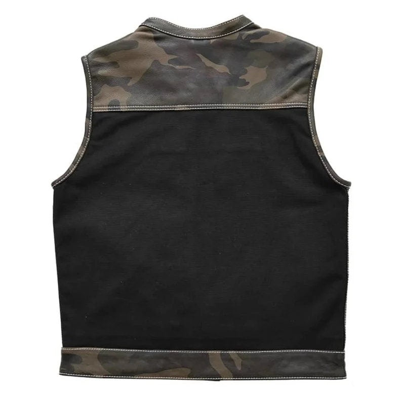 Denim Vest Black Paisley Biker Vest, Hunt Club Leather Builder Camo Style Custom Biker Vest, leather Vest - LEATHER CHAPTER
