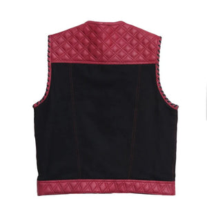 Hand Made OX Blood Mens Hunt Club Double Diamond Quilted MC Club Biker Motorcycle Rider Leather Vest - LEATHER CHAPTER