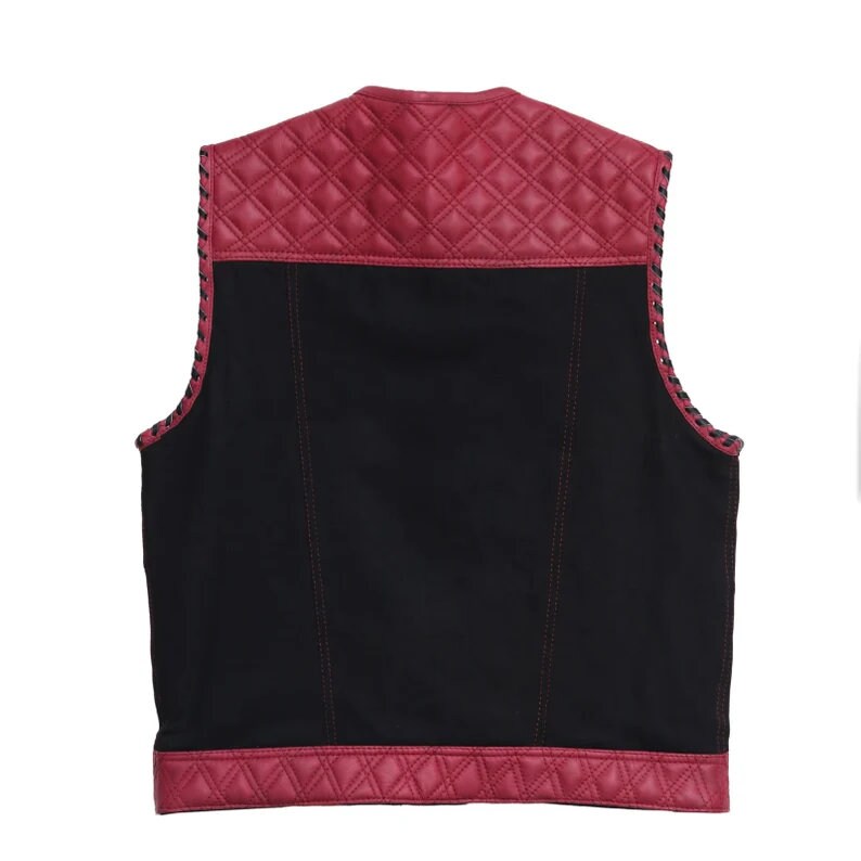 Hand Made OX Blood Mens Hunt Club Double Diamond Quilted MC Club Biker Motorcycle Rider Leather Vest - LEATHER CHAPTER