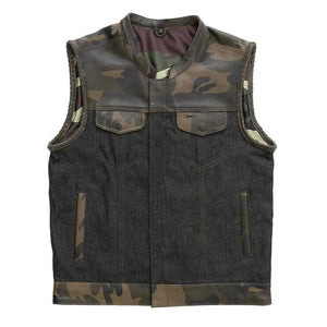 Son Of Anarchy Denim Camo Leather Motorcycle Biker Vest, Men's Leather Vest, Leather Vest, Denim Vest - LEATHER CHAPTER