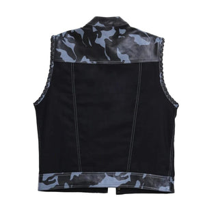 Leather vest Camo Style Denim Leather Motorcycle Vest Braided F1 Men's Leather Vest Biker Rider Club - LEATHER CHAPTER