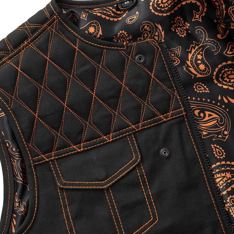 Denim Biker Vest, Hunt Club Leather Builder Diamond Quilted Custom Biker Vest, Paisley Vest - LEATHER CHAPTER