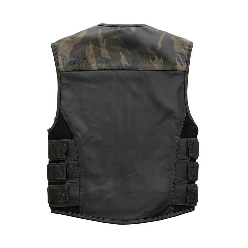 Leather Vest ,Mens Hunt Club Black Leather Vest Leather Build Denim Style Ride Motorcycle Vest - LEATHER CHAPTER