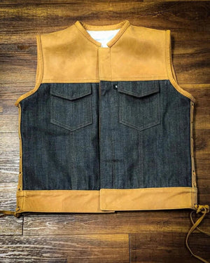 Leather Vest Texas Brown Tan Denim Vest Jeans Vest Leather Men Vest Biker Vest Motorcycle Vest Rider Biker Waistcoat Motorcycle - LEATHER CHAPTER