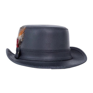 Stroker Brown & Black Leather Steampunk Feathers Biker Motorcycle Rider Hat Gothic Fashion - LEATHER CHAPTER