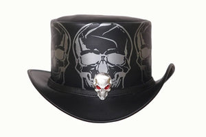 Top Hat Red Eye Skull Leather Top Hat ,Steampunk Top Hat,Gothic Top hat Biker MC,Custom Leather Hats - LEATHER CHAPTER