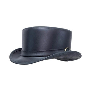 BROMLEY CARRIAGE BAND Steampunk Black Leather Top hat Biker Motorcycle Rider Gothic Hat - LEATHER CHAPTER
