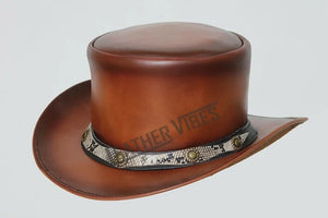 Top Hat-Smokey Shaded pale Rider Smokey Shaded Leather hat,Leather Top Hat,Gothic Top Hat,Mens Top Hat,Steampunk Top Hat,Custom Top Hat - LEATHER CHAPTER