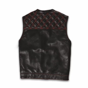 Leather Vest ,Mens Hunt Club Diamond Quilted Red USA Flag Leather Build Denim Style Rider Motorcycle Leather Vest,Mens Vest - LEATHER CHAPTER