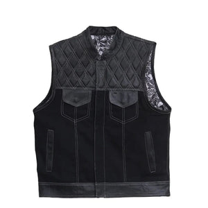 Leather vest Camo Style Denim Leather Motorcycle Vest Braided Skulls paisley Men's Leather Vest Biker Rider Club - LEATHER CHAPTER