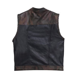 Leather vest Camo Style Denim Leather Motorcycle Vest Braided Braided Arms Men's Leather Vest Biker Rider Club - LEATHER CHAPTER