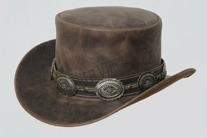Top Hat-Pale Rider Distress Brown Leather hat,Leather Top Hat, Gothic Top Hat, Men's Top Hat, Steampunk Top Hat, Custom Top Hat - LEATHER CHAPTER