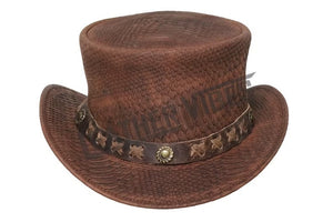 Top Hat-Snake Plated Distress Brown Leather hat,Leather Top Hat, Gothic Top Hat, Mens Top Hat,Steampunk Top Hat,Custom Top Hat - LEATHER CHAPTER