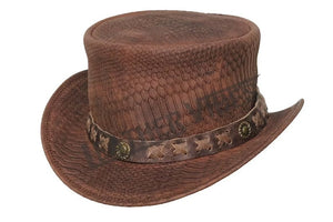 Top Hat-Snake Plated Distress Brown Leather hat,Leather Top Hat, Gothic Top Hat, Mens Top Hat,Steampunk Top Hat,Custom Top Hat - LEATHER CHAPTER