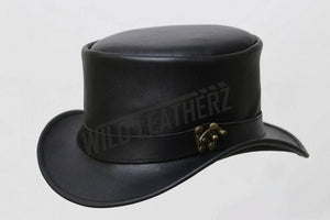 hand Made Classic Leather Black Steampunk Side Hook Buckle Lock Band Top Hat Corset Gothic - LEATHER CHAPTER