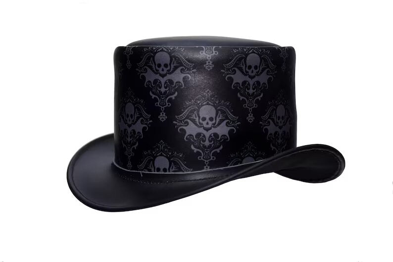 Top Hat Leather Black Top Hat Steampunk Hat Gothic hat Victorian Hat Biker Hat Halloween Hat Halloween Costumes Halloween gifts - LEATHER CHAPTER